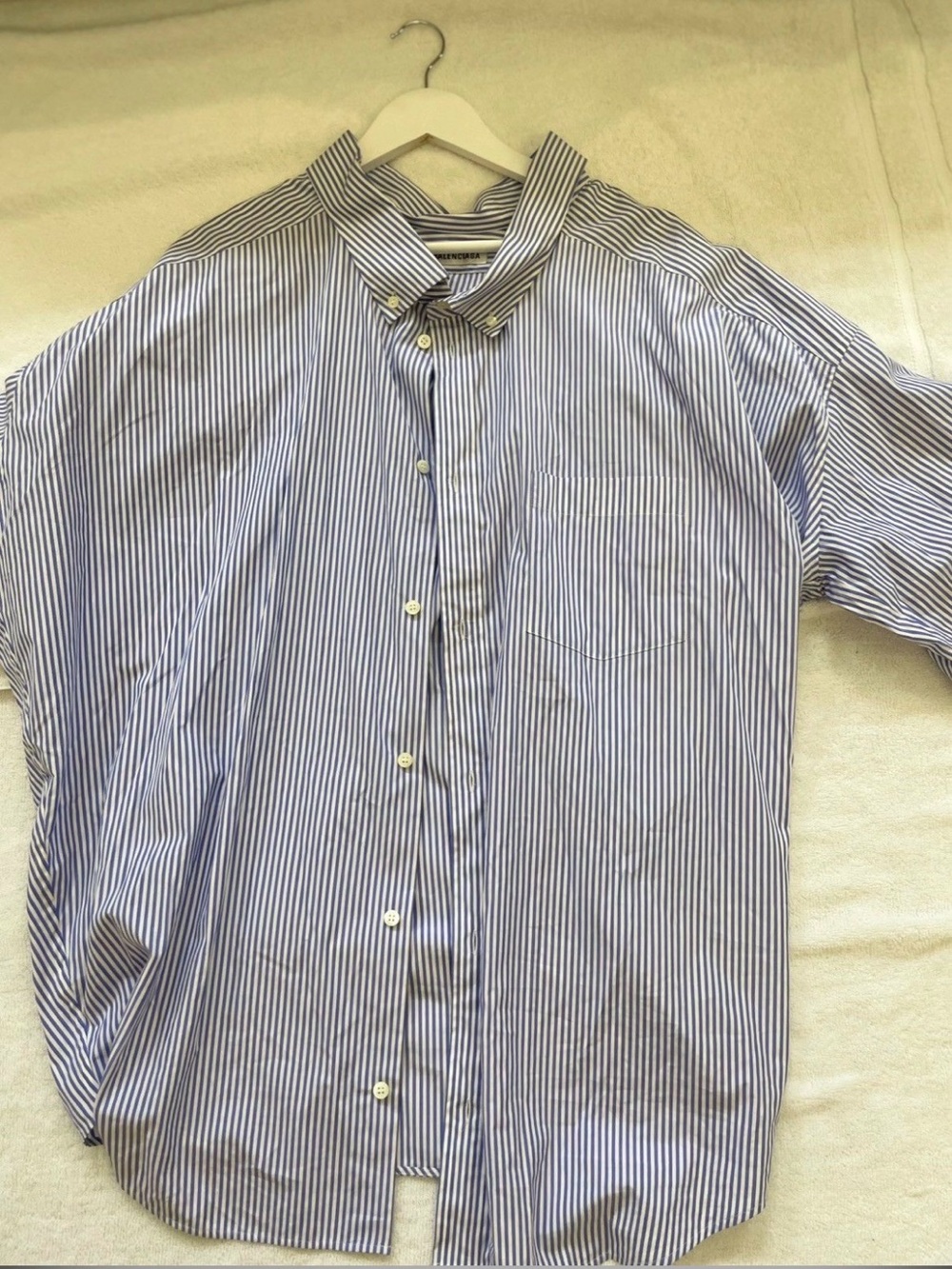 Balenciaga ShortSleeved Men's Blue & White Striped Dress Shirt . Fits like a XXL - Picture 2 of 6